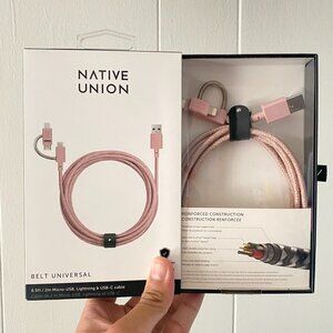 Native Union Belt Universal Rose 6.5ft / 2m (USB-C/8 pin/Micro to USB-A Cable)